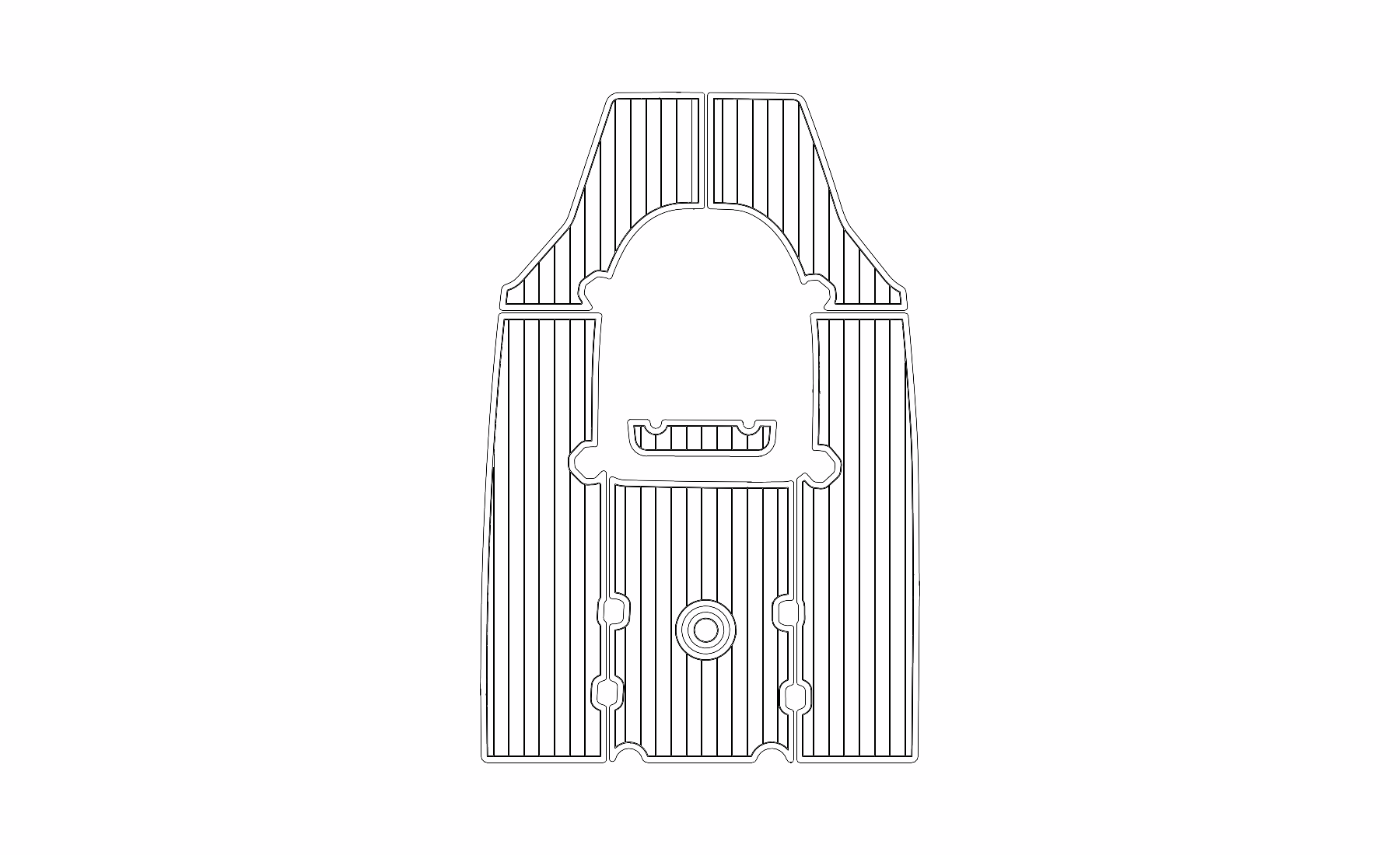 Key West 210 Bay Reef cockpit floor – 7-section black and white routing proof