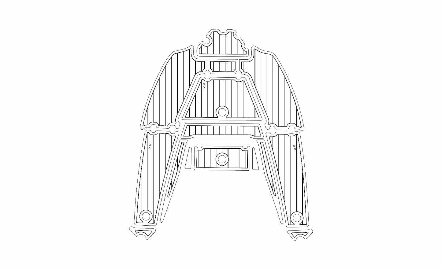 Key West 210 Bay Reef front deck – 15-piece black and white routing proof
