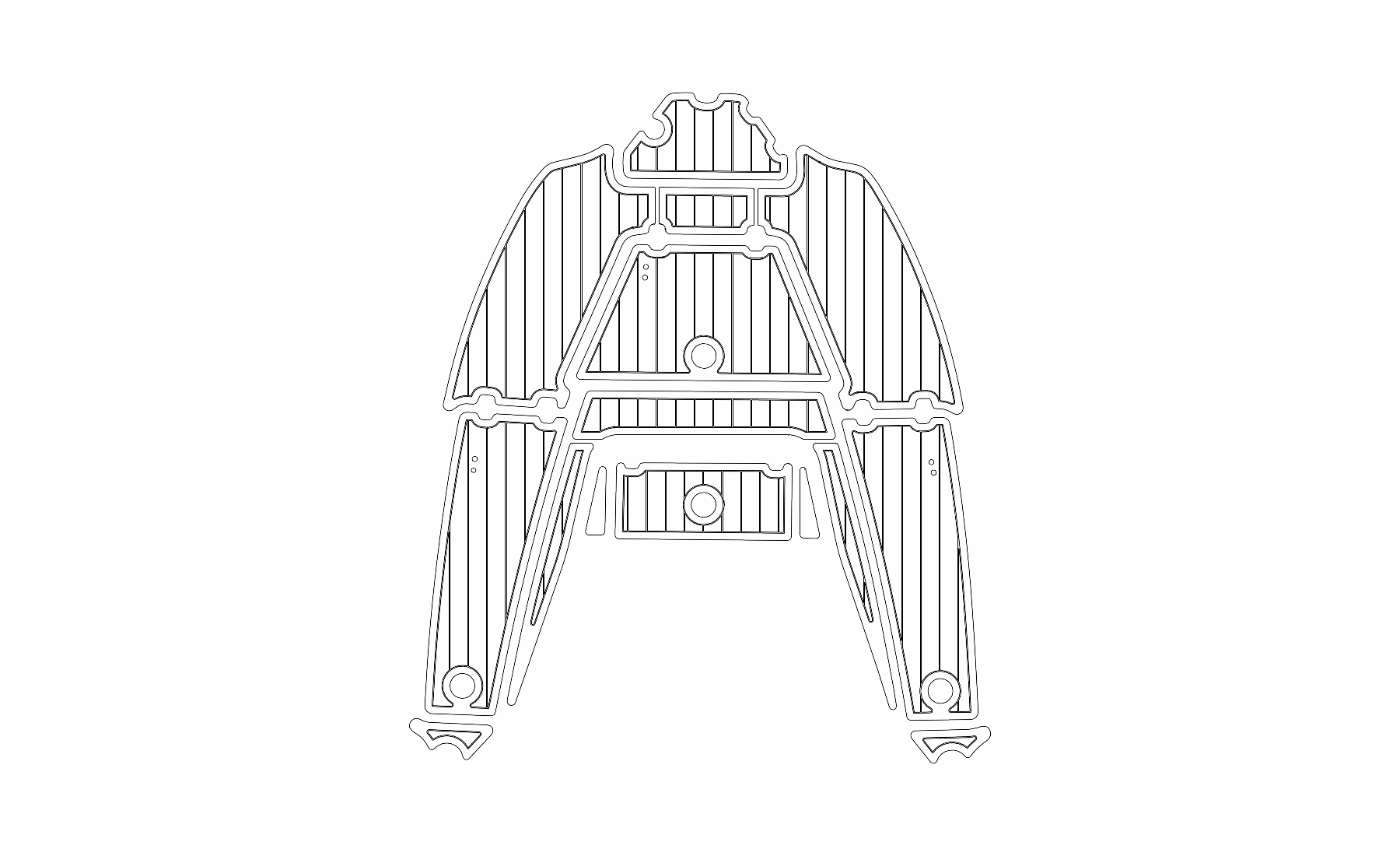 Key West 210 Bay Reef front deck – 15-piece black and white routing proof
