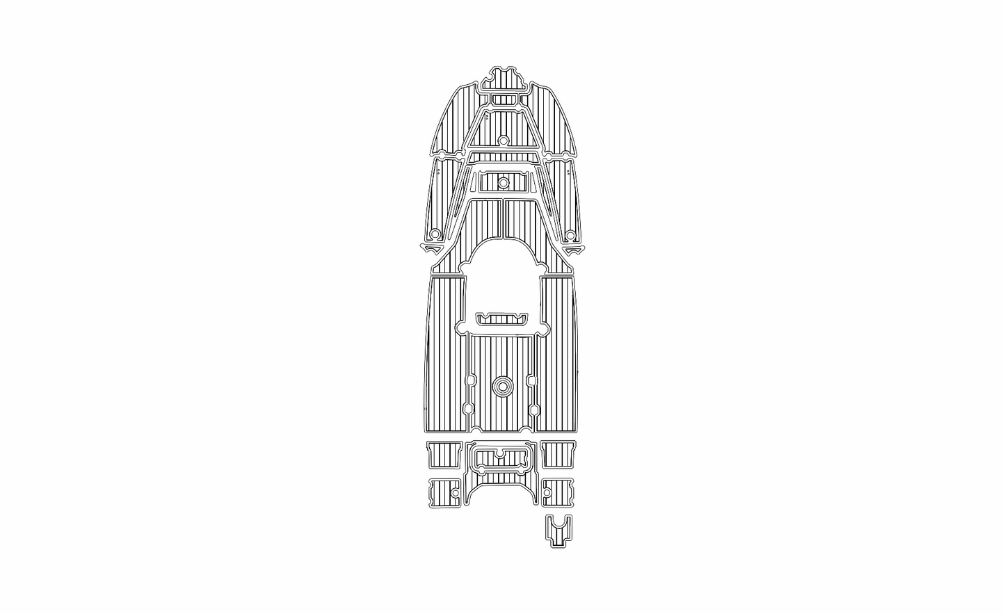 Key West 210 Bay Reef complete 29-section SeaDek kit layout – Black/White proof