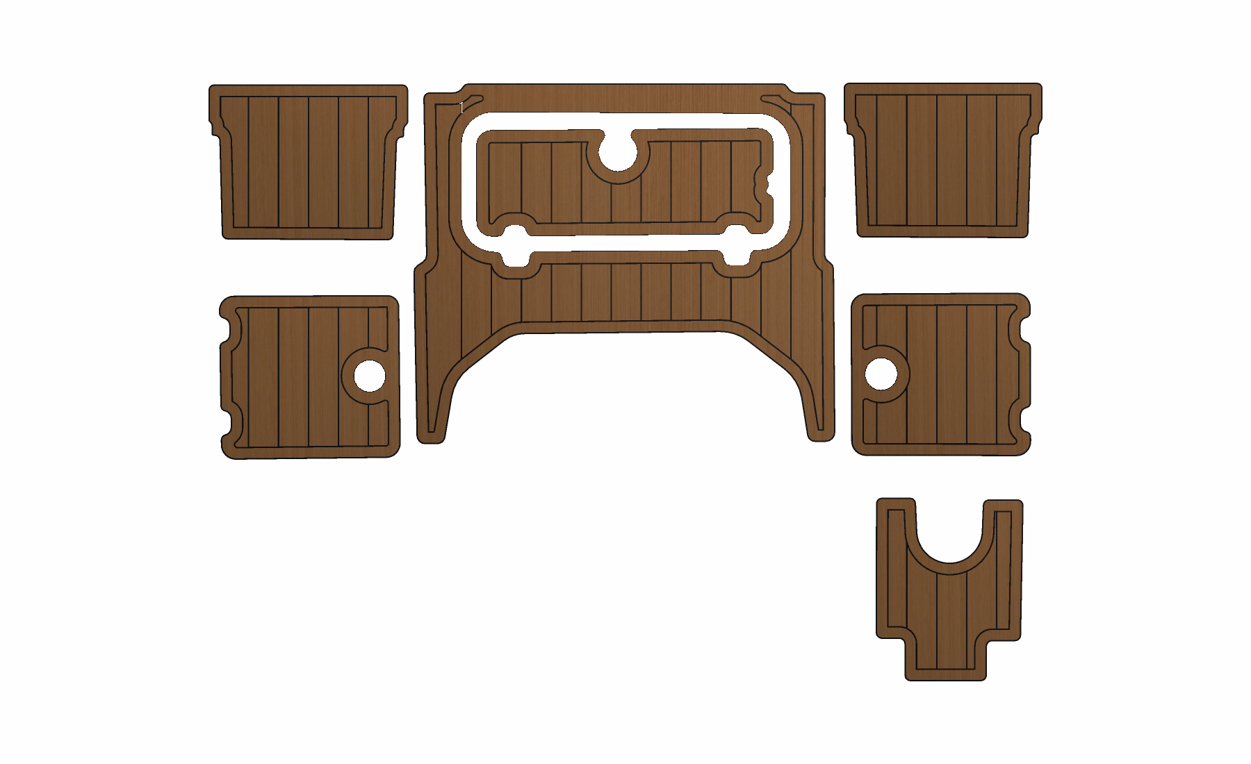 Key West 210 Bay Reef – Back Deck – Mocha/Black 6mm brushed SeaDek with white cutout openings