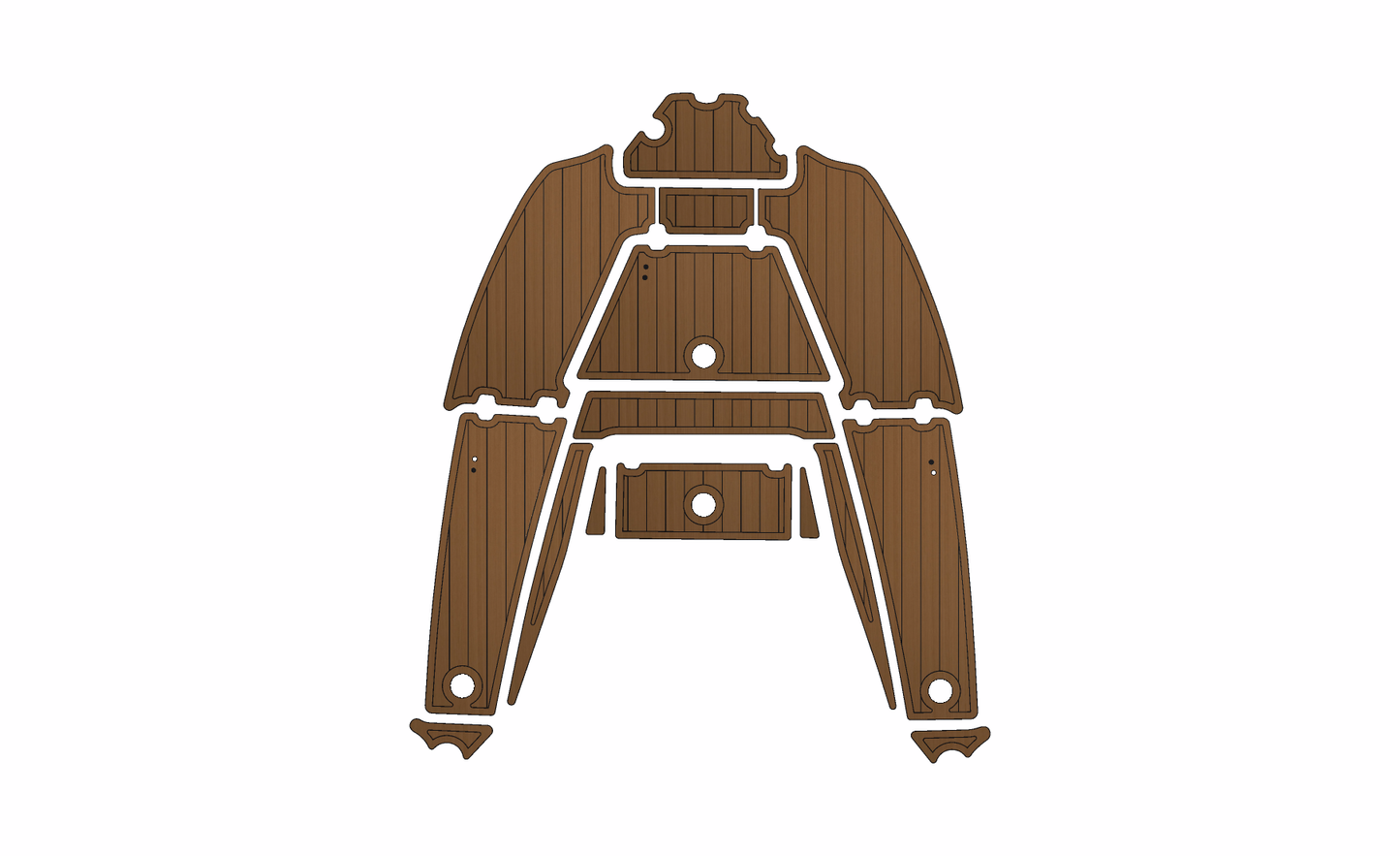 Key West 210 Bay Reef – Front Deck – Mocha/Black 6mm brushed SeaDek with white cutout openings