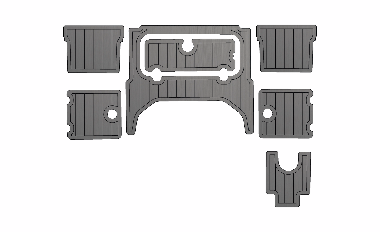 Key West 210 Bay Reef – Back Deck – Storm/Black 6mm brushed SeaDek with white cutout openings