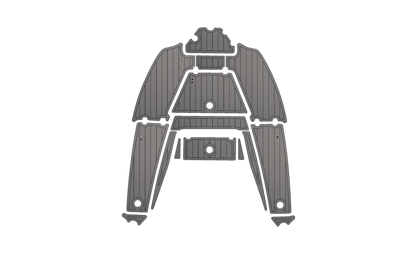 Key West 210 Bay Reef – Front Deck – Storm/Black 6mm brushed SeaDek with white cutout openings